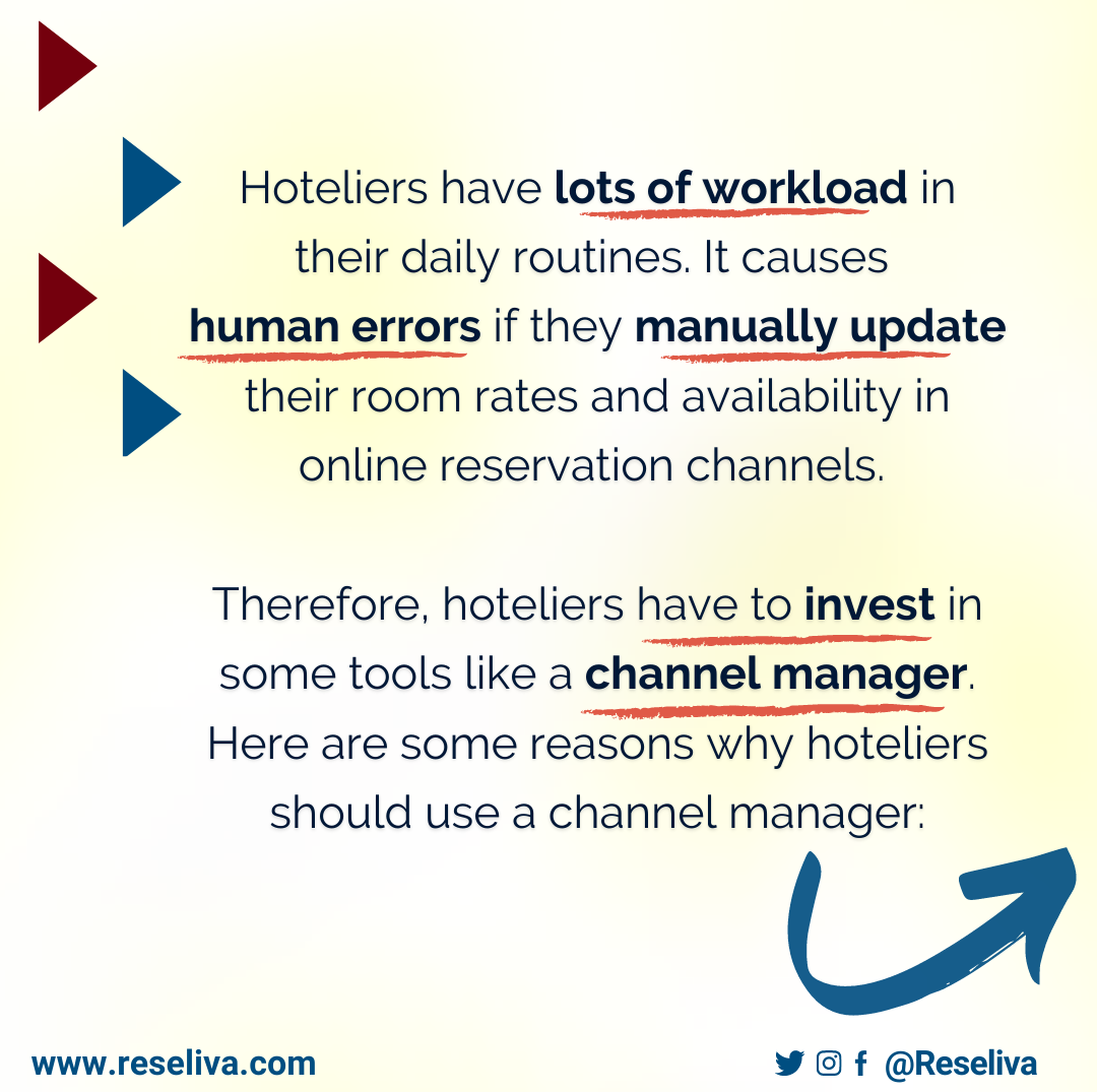 It causes human errors if hoteliers manually update hotel rooms rates and availability in online travel websites. Therefore, hoteliers have to invest in some tools like a channel manager to eliminate human errors with less manual work.